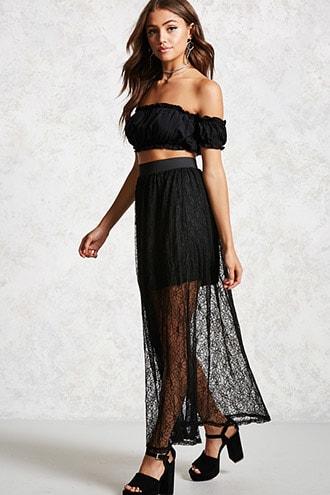 Forever21 Floral Mesh Maxi Skirt