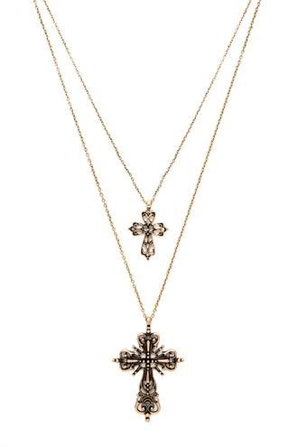 Forever21 Antique Gold Cross Pendant Layered Necklace