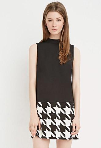 Forever21 Colorblocked Houndstooth Shift Dress