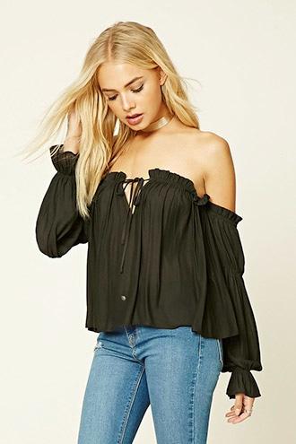 Love21 Women's  Charcoal Contemporary Ruffle Top