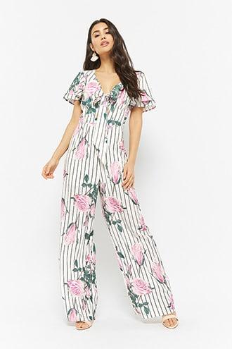 Forever21 Striped Rose Tie-front Jumpsuit