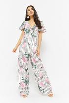 Forever21 Striped Rose Tie-front Jumpsuit