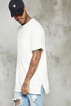 21 Men Men's  Cream Layered Hem Longline Tee