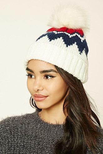 Forever21 Women's  Chevron Pom-pom Beanie