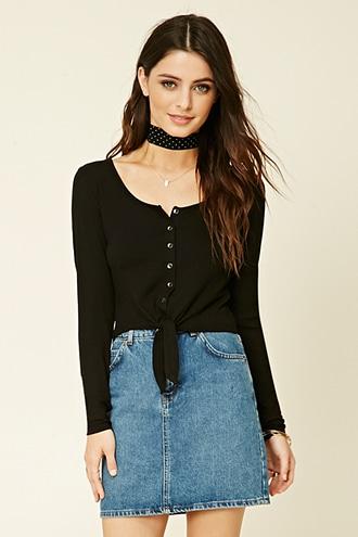 Forever21 Women's Tie-hem Ribbed Top