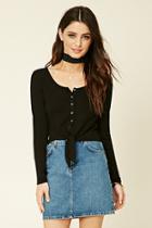 Forever21 Women's  Tie-hem Ribbed Top