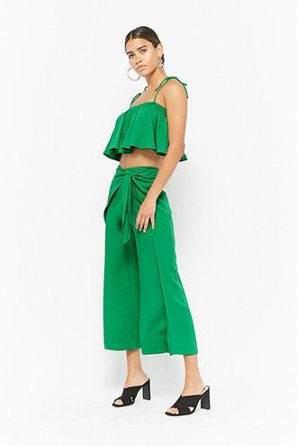 Forever21 Flounce Crop Top & Tie-front Pants Set
