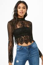 Forever21 Floral Striped Lace Crop Top