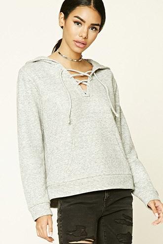 Forever21 Women's  Heathered Lace-up Hoodie