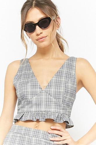 Forever21 Glen Plaid V-neck Crop Top