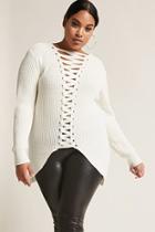 Forever21 Plus Size Ribbed Knit Lace-up Longline Sweater