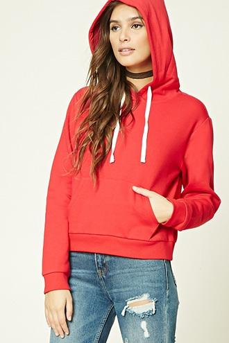 Forever21 Women's  Red Fleece-lined Hoodie