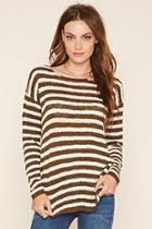 Love21 Women's  Olive & Cream Contemporary Striped Sweater