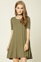 Forever21 Women's  Olive Stretch Knit Trapeze Dress