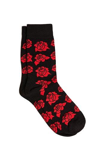 Forever21 Men Rose Print Crew Socks