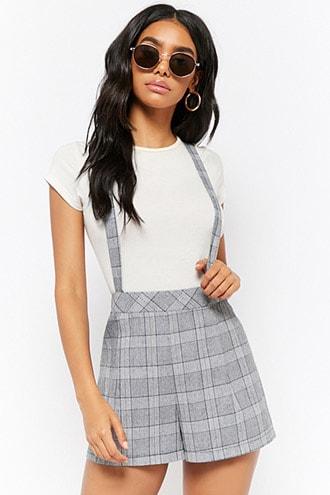 Forever21 Glen Plaid High-rise Suspender Shorts