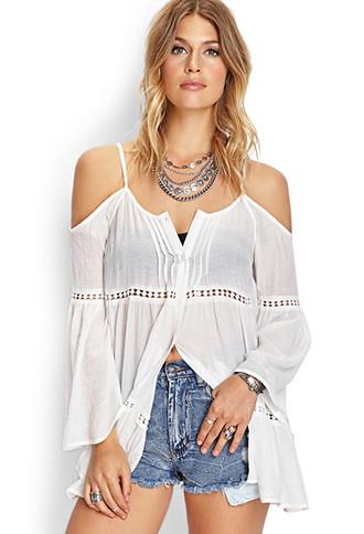 Forever21 Rustic Silk-blend Peasant Top