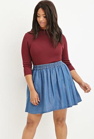 Forever21 Plus Chambray Skater Skirt