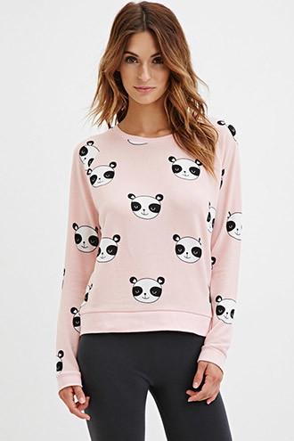 Forever21 Women's  Pink & Cream Panda Graphic Pj Top
