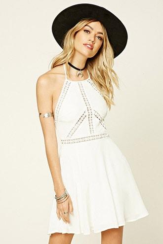 Forever21 Crochet-paneled Halter Dress