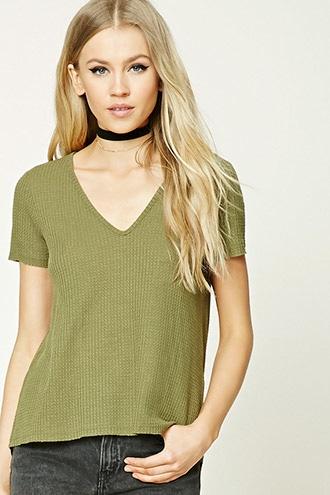 Forever21 Waffle Knit Raw-cut Top