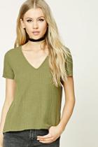Forever21 Waffle Knit Raw-cut Top