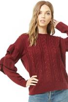Forever21 Tiered-sleeve Cable-knit Sweater