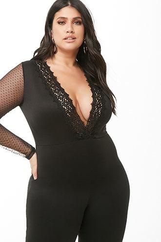 Forever21 Plus Size Embroidered Lace-trim Jumpsuit
