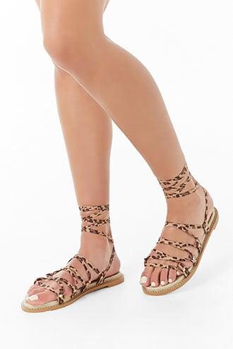 Forever21 Leopard Print Strappy Self-tie Sandals