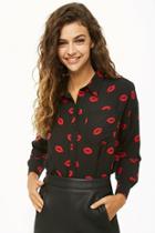 Forever21 Lip Print Button-down Shirt