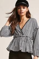 Forever21 Gingham Surplice Faux Pearl Ruffle-trim Top
