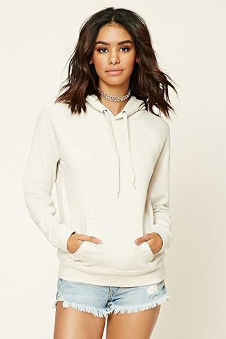 Forever21 Women's  Beige Fleece Hoodie