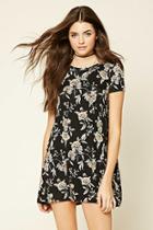 Forever21 Women's  Black & Tan Floral Print Cutout Dress
