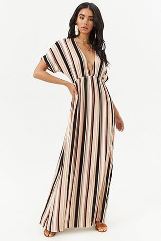 Forever21 Plunging Striped Maxi Dress