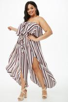 Forever21 Plus Size Striped Tube Flounce Jumpsuit