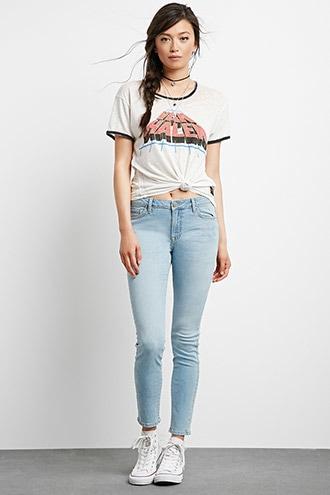 Forever21 Women's  Light Denim Mid-rise Skinny Jeans
