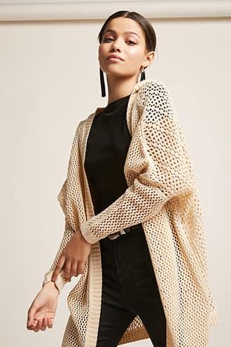 Forever21 Hooded Open-knit Cardigan