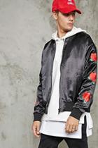 21 Men Men's  Embroidered Roses Satin Jacket