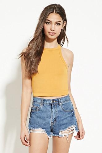 Forever21 Women's Mustard Cotton-blend Tank
