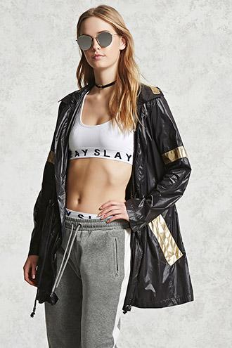 Forever21 Metallic Stripe Windbreaker