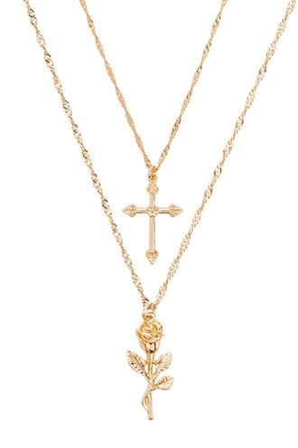 Forever21 Rose & Cross Pendant Necklace Set