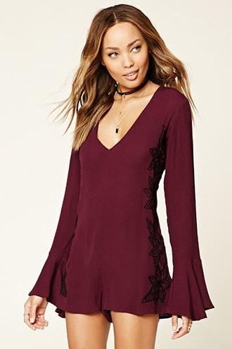 Forever21 Women's  Embroidered Woven Romper