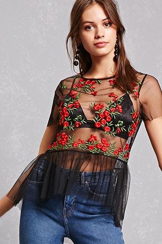 Forever21 Sheer Mesh Floral Top