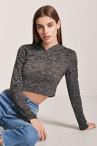 Forever21 Brush Knit Crop Hoodie