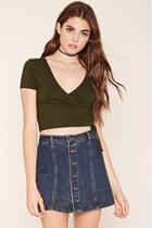 Forever21 Women's  Olive Wrap Front Top