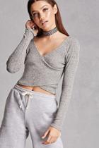 Forever21 Marled Knit Surplice Crop Top