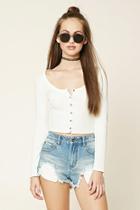 Forever21 Women's  Cream Ribbed Button-front Top