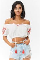 Forever21 Embroidered Peasant Crop Top