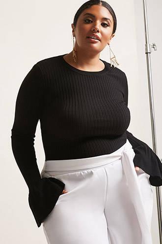 Forever21 Plus Size Ribbed Trumpet-sleeve Top