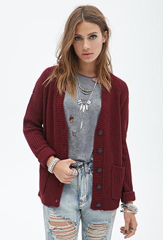 Forever21 Popcorn Knit Cardigan Burgundy Large